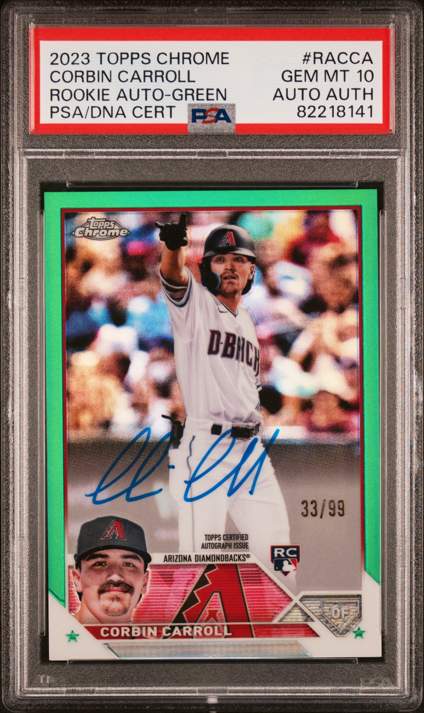 2023 Topps Chrome #RACCA Corbin Carroll Rookie Auto-Green /99 PSA 10