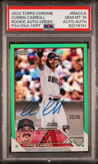 2023 Topps Chrome #RACCA Corbin Carroll Rookie Auto-Green /99 PSA 10