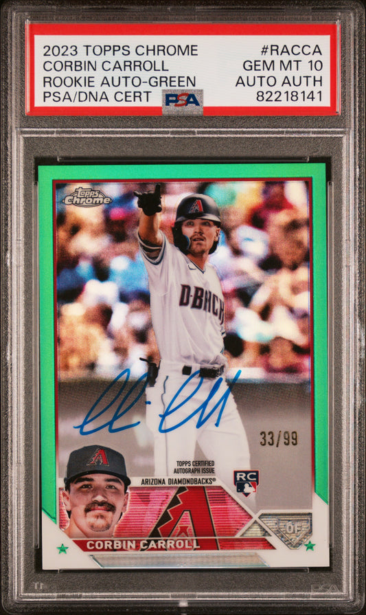 2023 Topps Chrome #RACCA Corbin Carroll Rookie Auto-Green /99 PSA 10