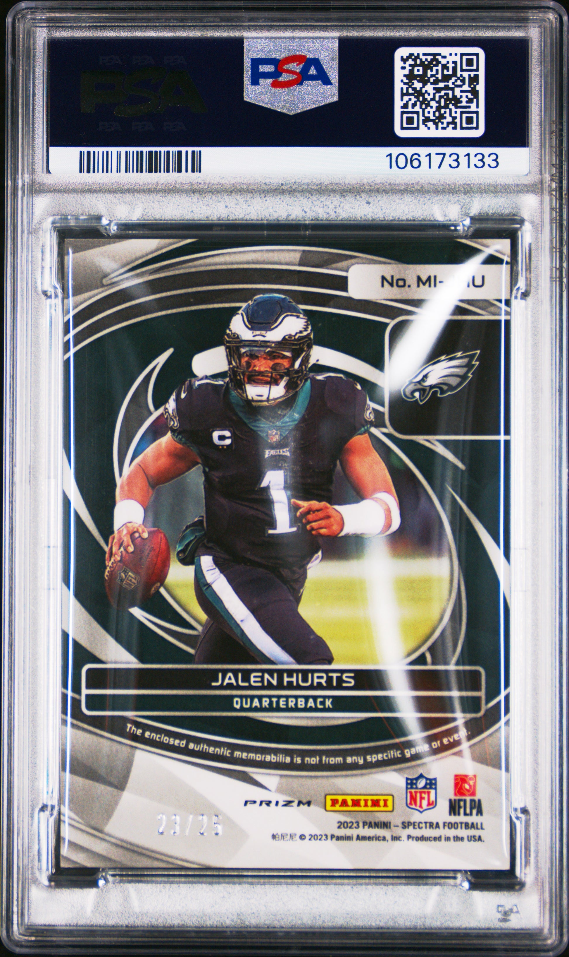 2023 Panini Spectra Relics #MIJHU Jalen Hurts Meta /25 PSA 10 POP 1