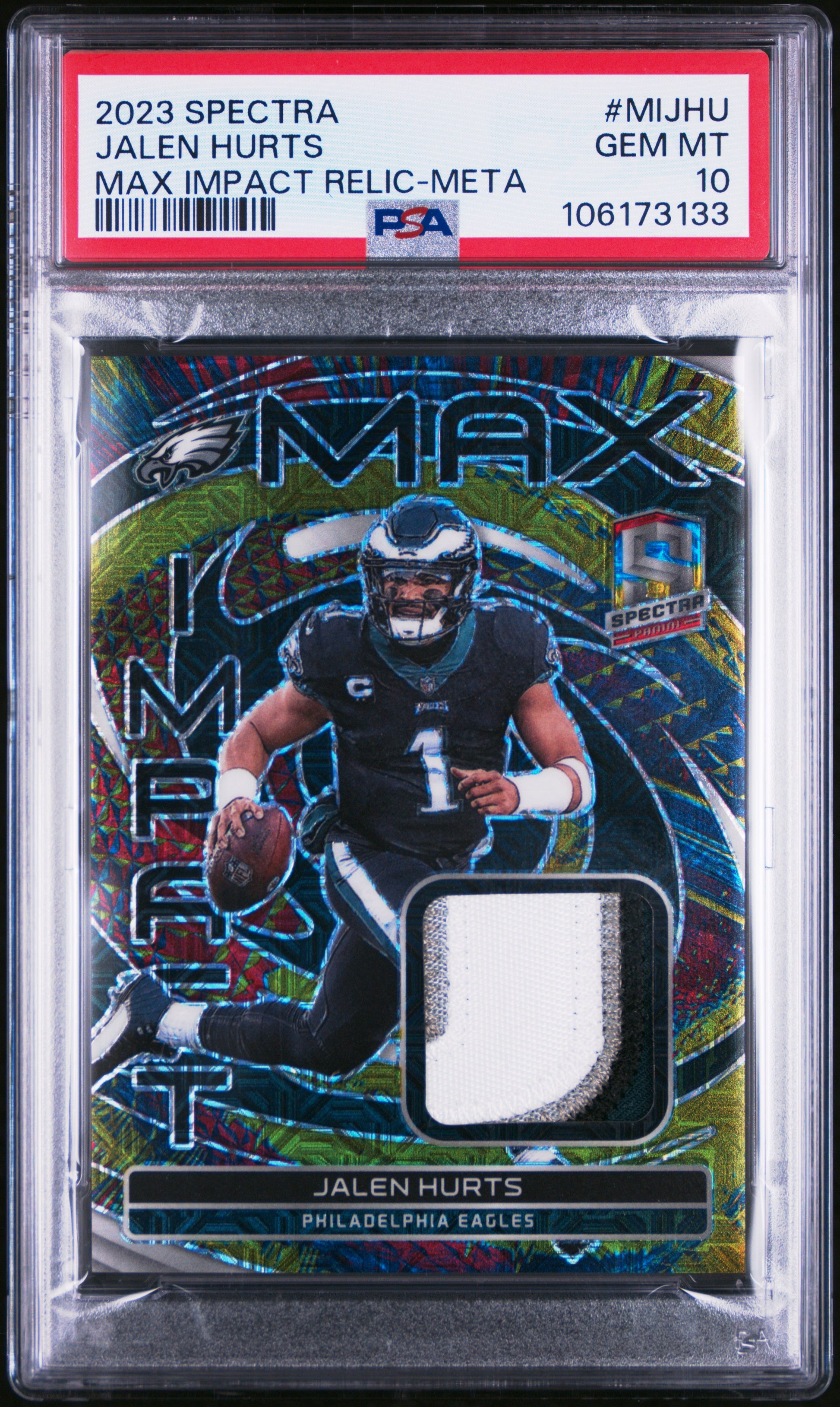 2023 Panini Spectra Relics #MIJHU Jalen Hurts Meta /25 PSA 10 POP 1