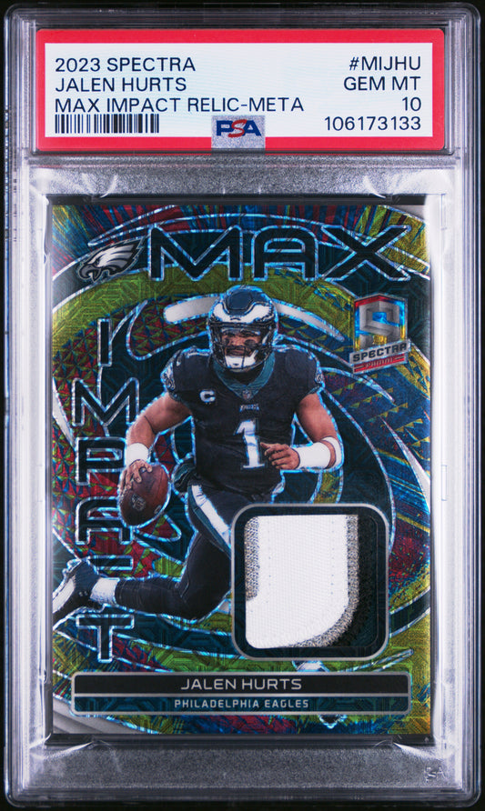 2023 Panini Spectra Relics #MIJHU Jalen Hurts Meta /25 PSA 10 POP 1