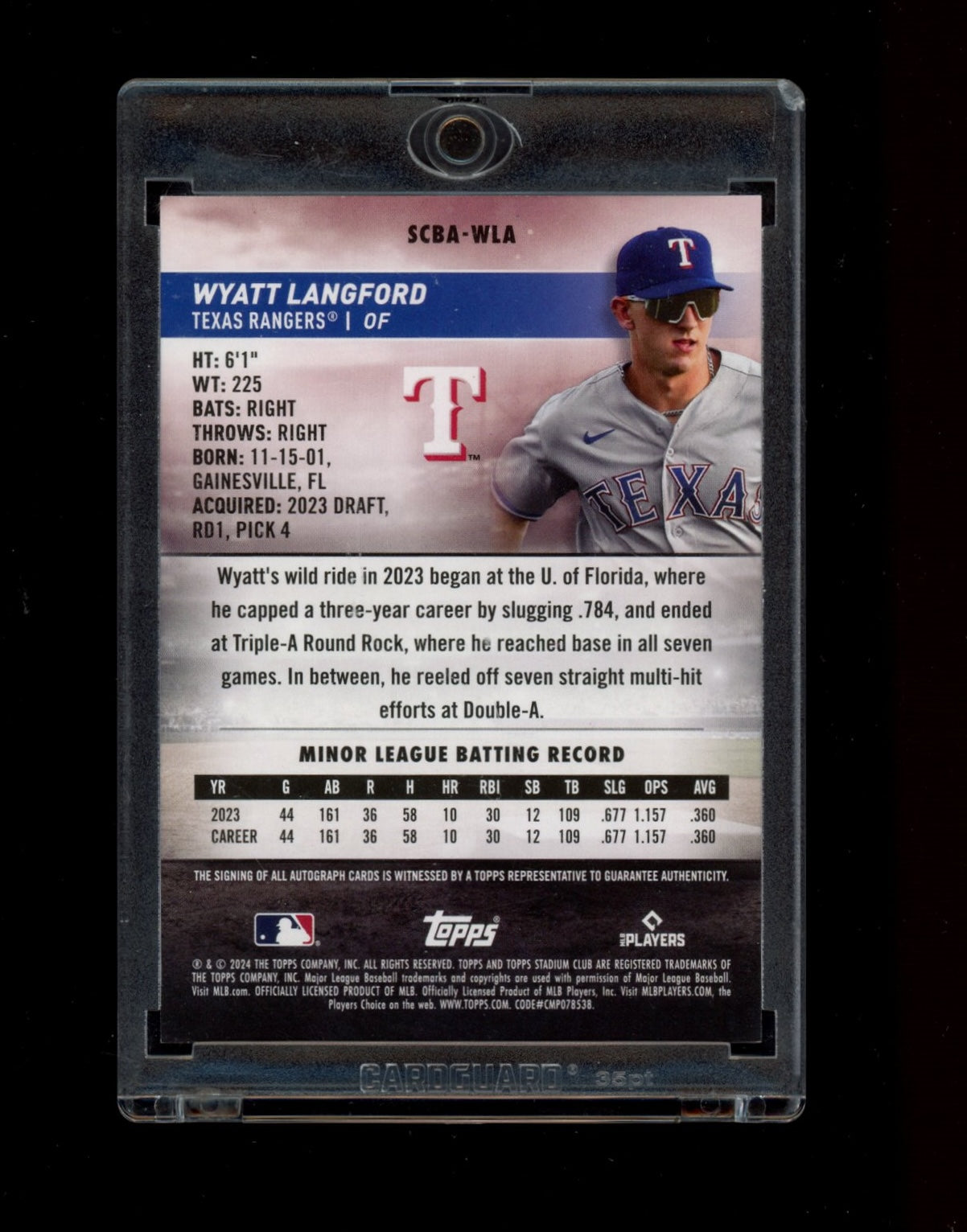 2024 Stadium Club #SCBA-WLA Wyatt Langford Autographs