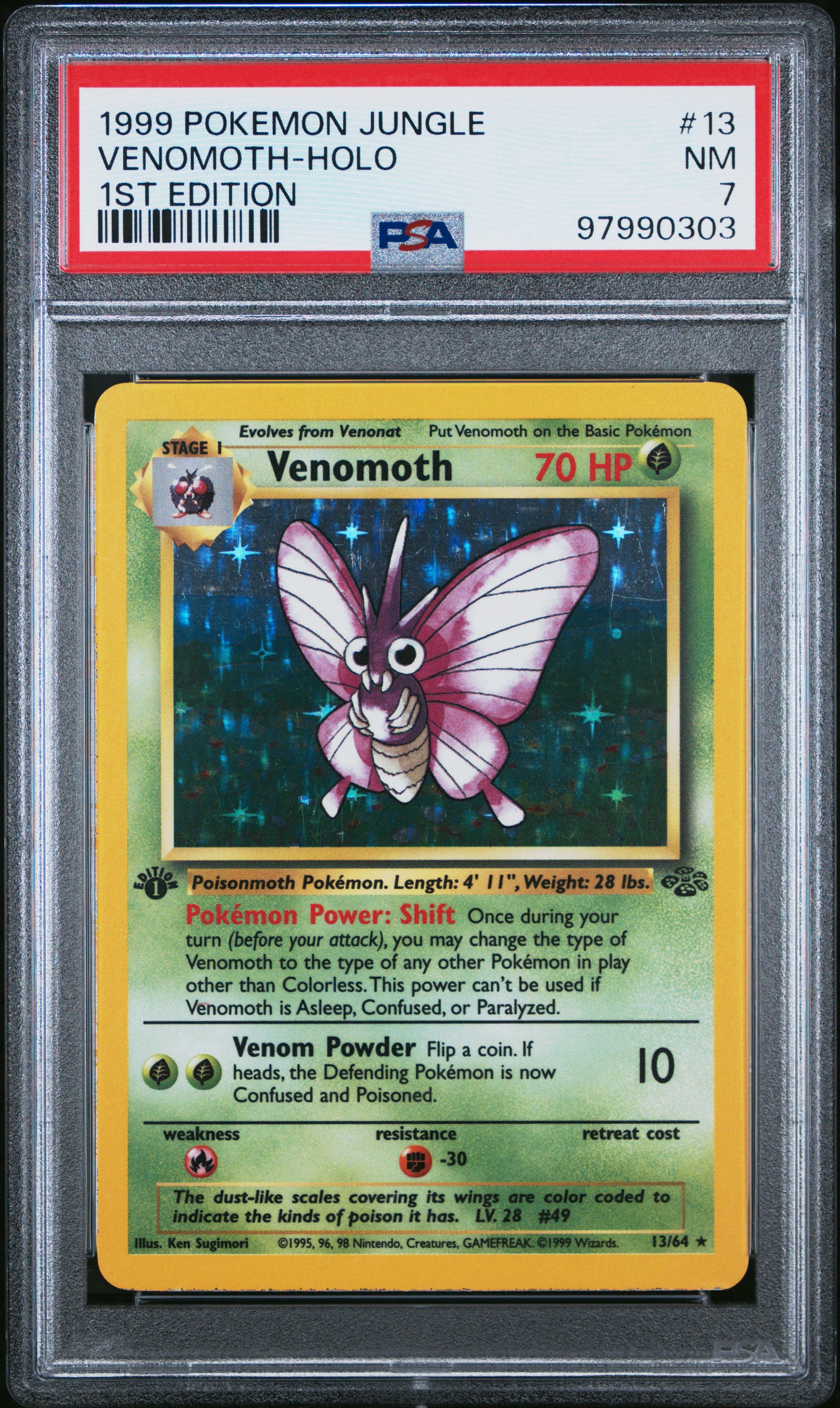 1999 Pokemon Jungle #13 Venomoth-Holo 1st Edition PSA 7
