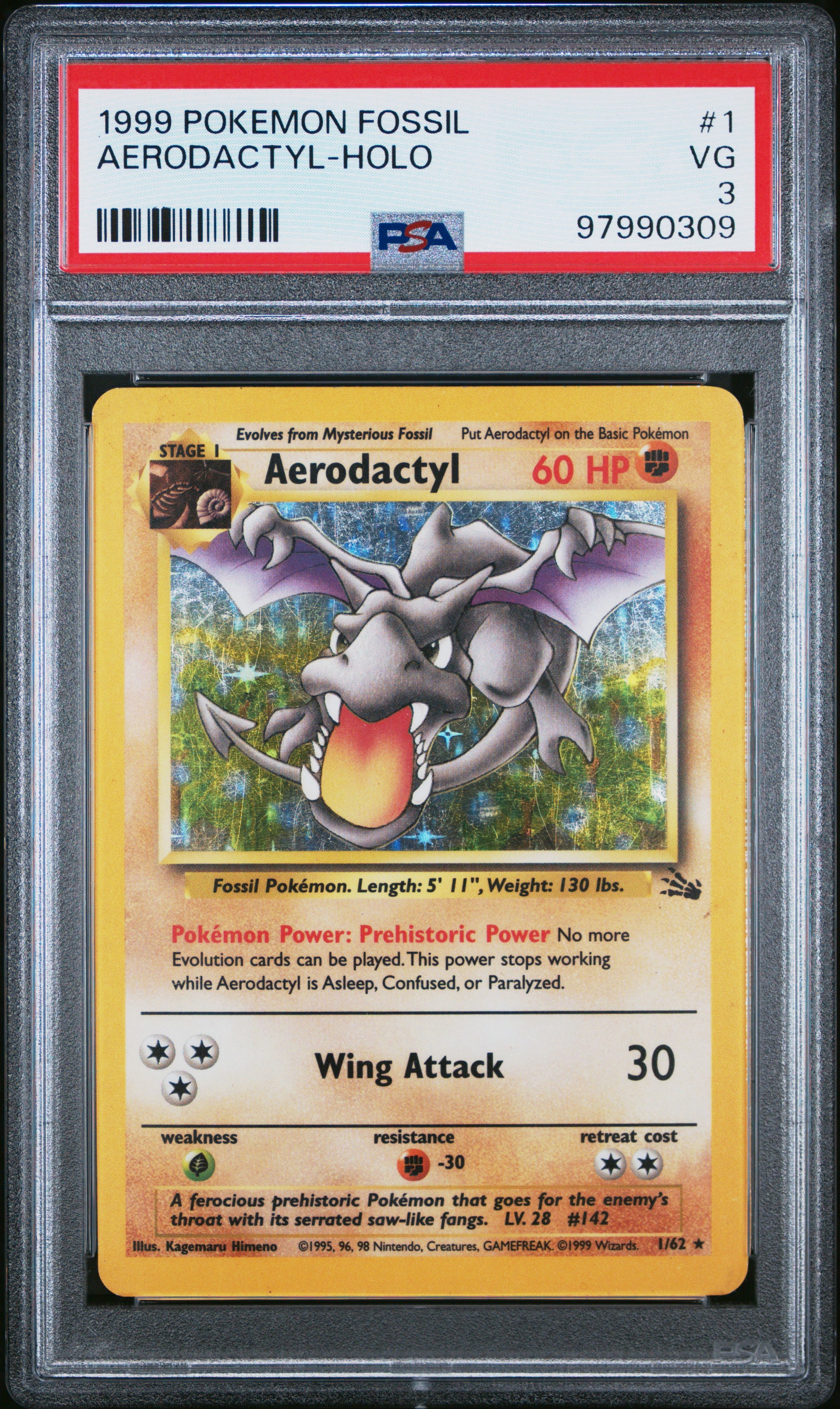1999 Pokemon Fossil #1 Aerodactyl-Holo PSA 3