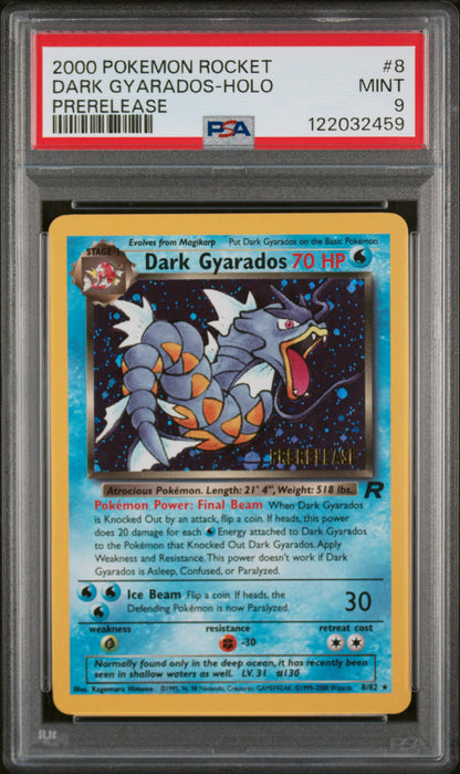 2000 Pokemon Rocket #8 Dark Gyarados-Holo Prerelease PSA 9