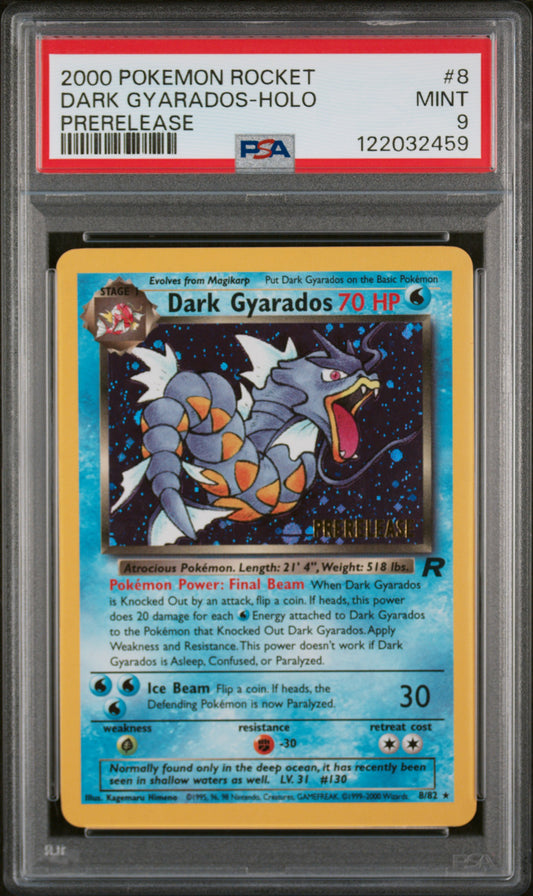 2000 Pokemon Rocket #8 Dark Gyarados-Holo Prerelease PSA 9