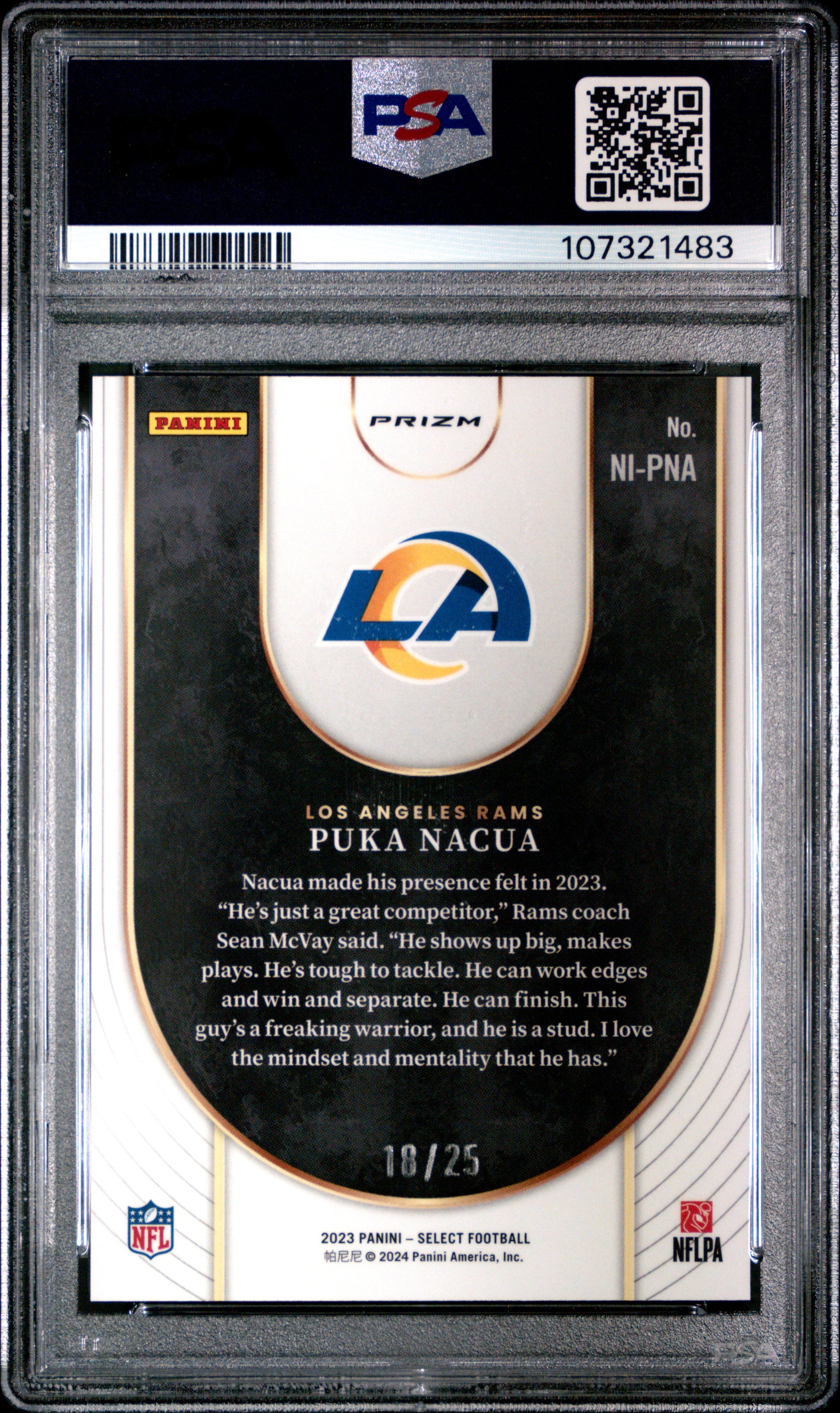 2023 Panini Select Neon Icons #NIPNA Puka Nacua Neon Icons-Tie-Dye Prizm PSA 10