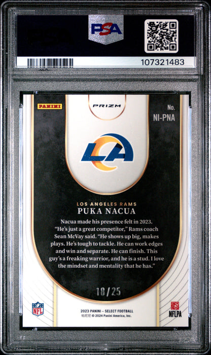 2023 Panini Select Neon Icons #NIPNA Puka Nacua Neon Icons-Tie-Dye Prizm PSA 10