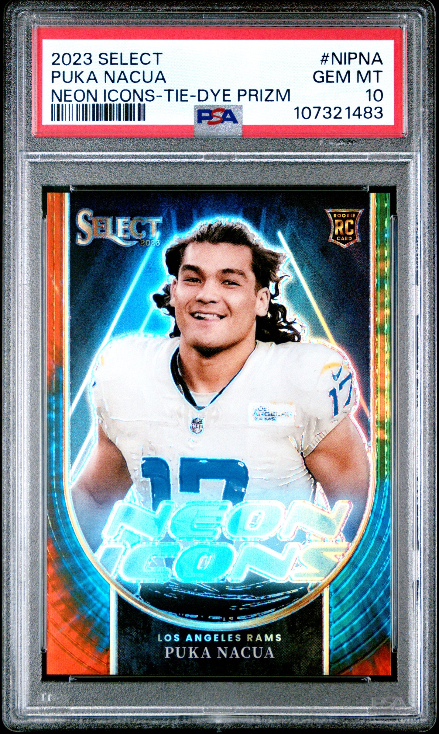 2023 Panini Select Neon Icons #NIPNA Puka Nacua Neon Icons-Tie-Dye Prizm PSA 10