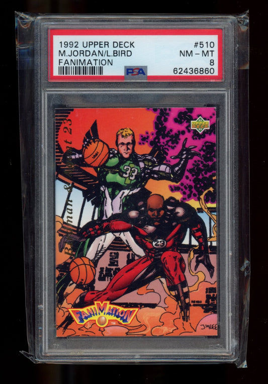 1992 Upper Deck #510 L.Bird/M.Jordan Fanimation PSA 8