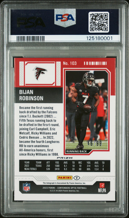 2023 Panini Contenders Optic #103 Bijan Robinson Variation-Autograph-Red PSA 9