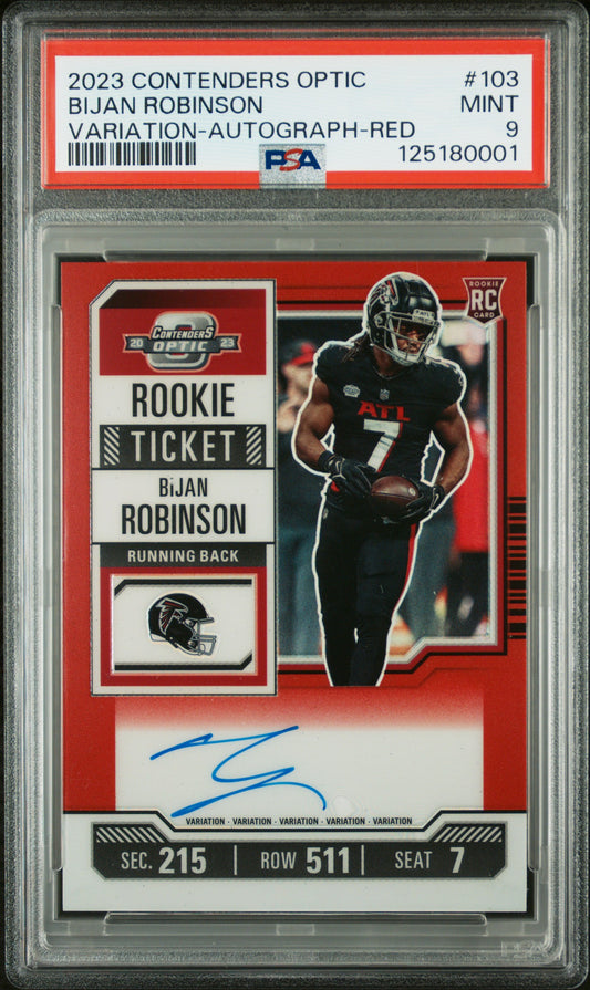2023 Panini Contenders Optic #103 Bijan Robinson Variation-Autograph-Red PSA 9