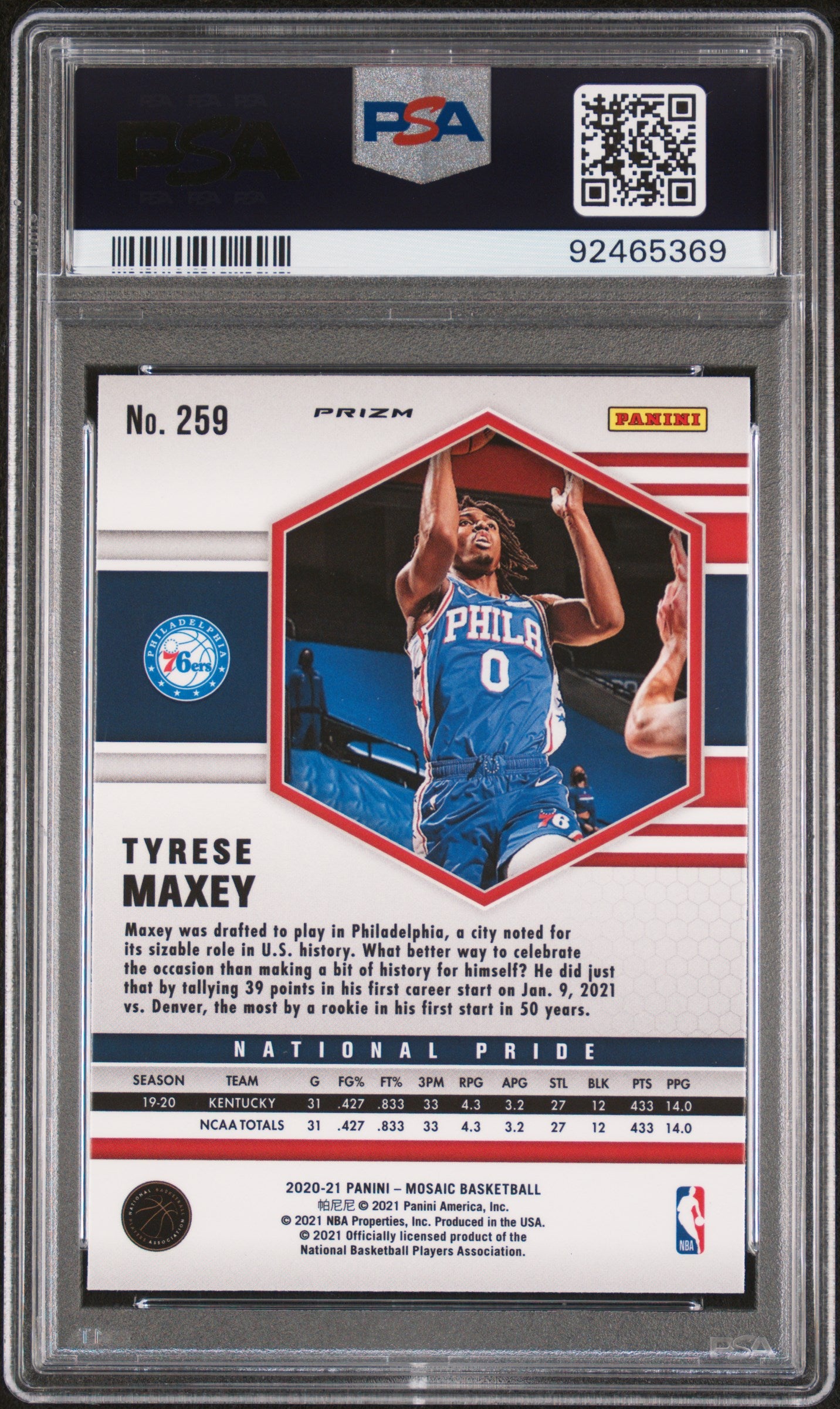 2020 Panini Mosaic #259 Tyrese Maxey Reactive Orange PSA 10
