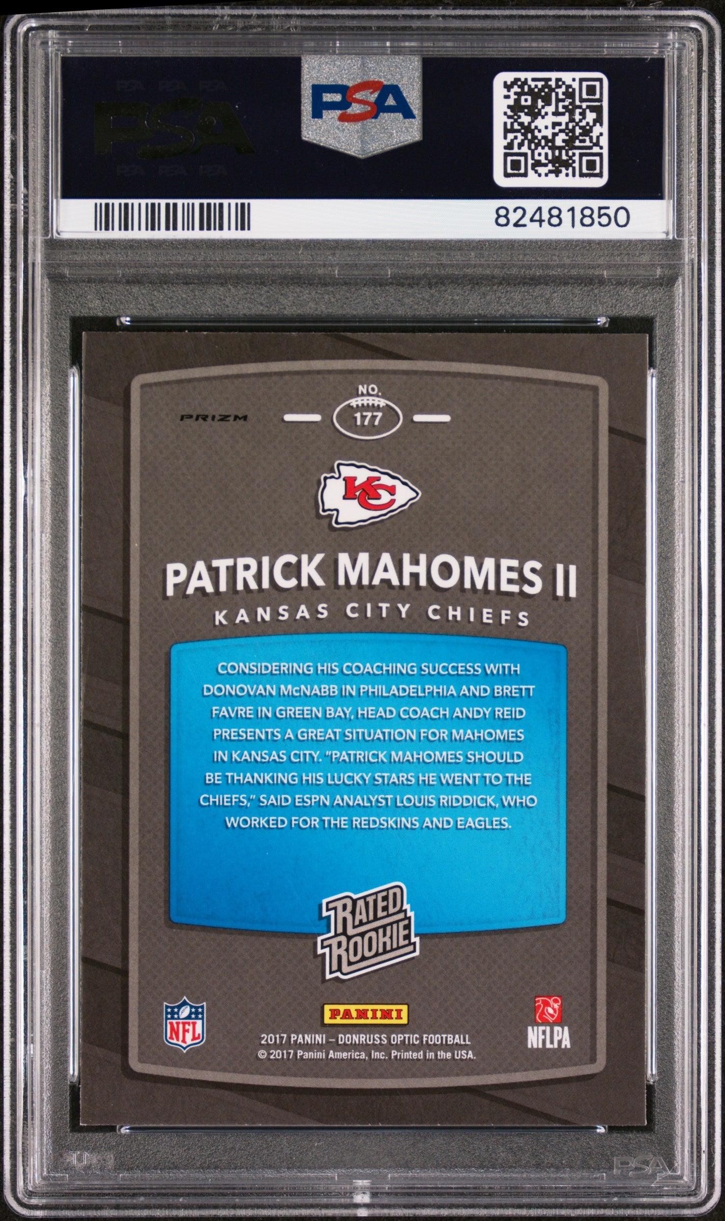 2017 Panini Donruss Optic #177 Patrick Mahomes Ii Holo PSA 9