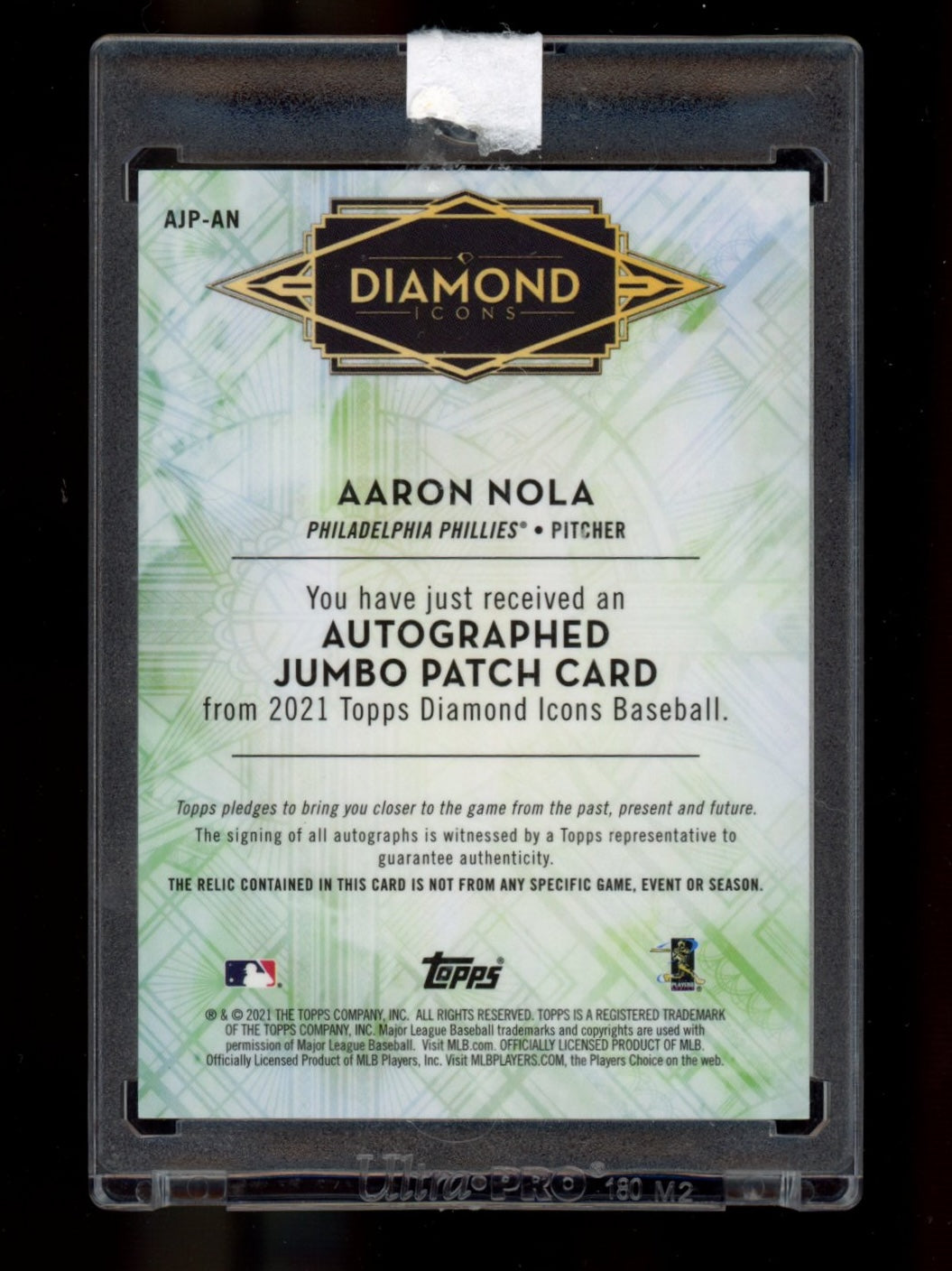 2021 Topps Diamond Icons - Auto Jumbo Patches Purple #AJP-AN Aaron Nola #/10