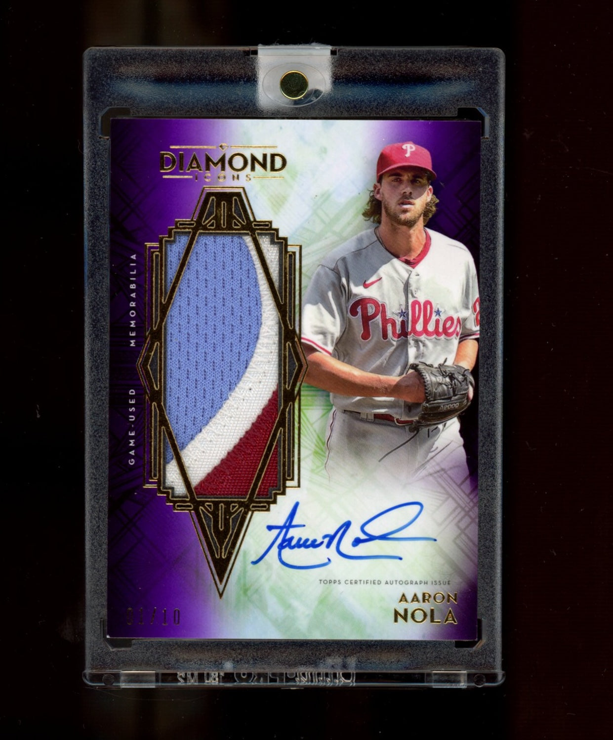 2021 Topps Diamond Icons - Auto Jumbo Patches Purple #AJP-AN Aaron Nola #/10