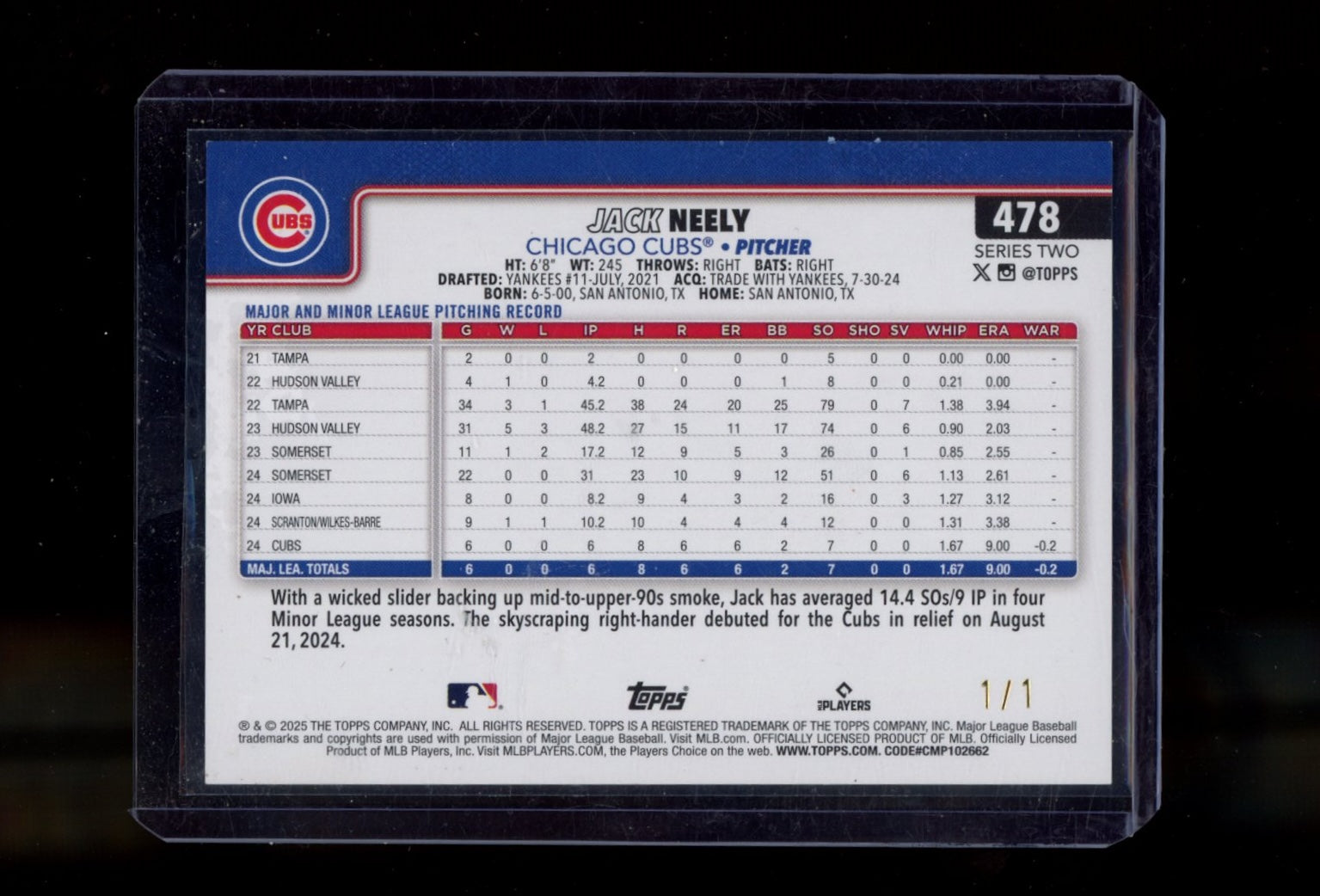 2025 Topps #478 Jack Neely Platinum Holo Foil #/1