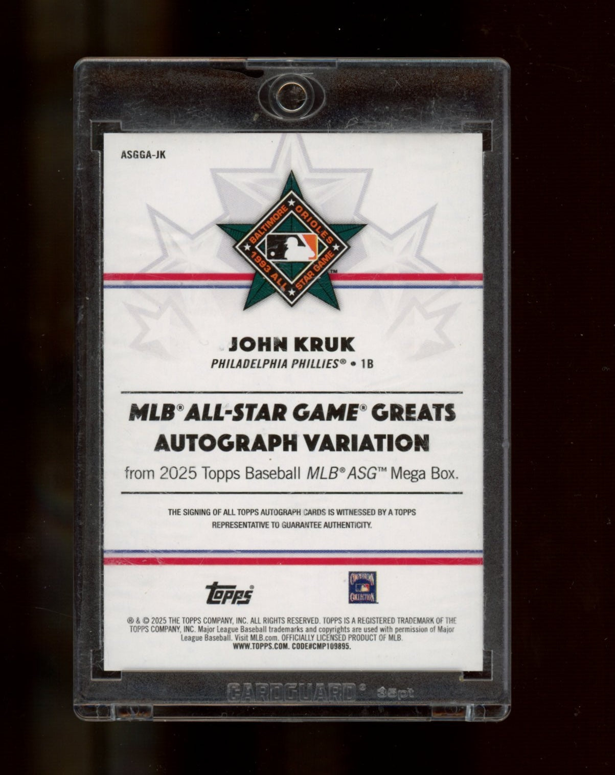 2025 Topps All-Star Game #ASGGA-JK John Kruk All-Star Game Greats Auto #/50