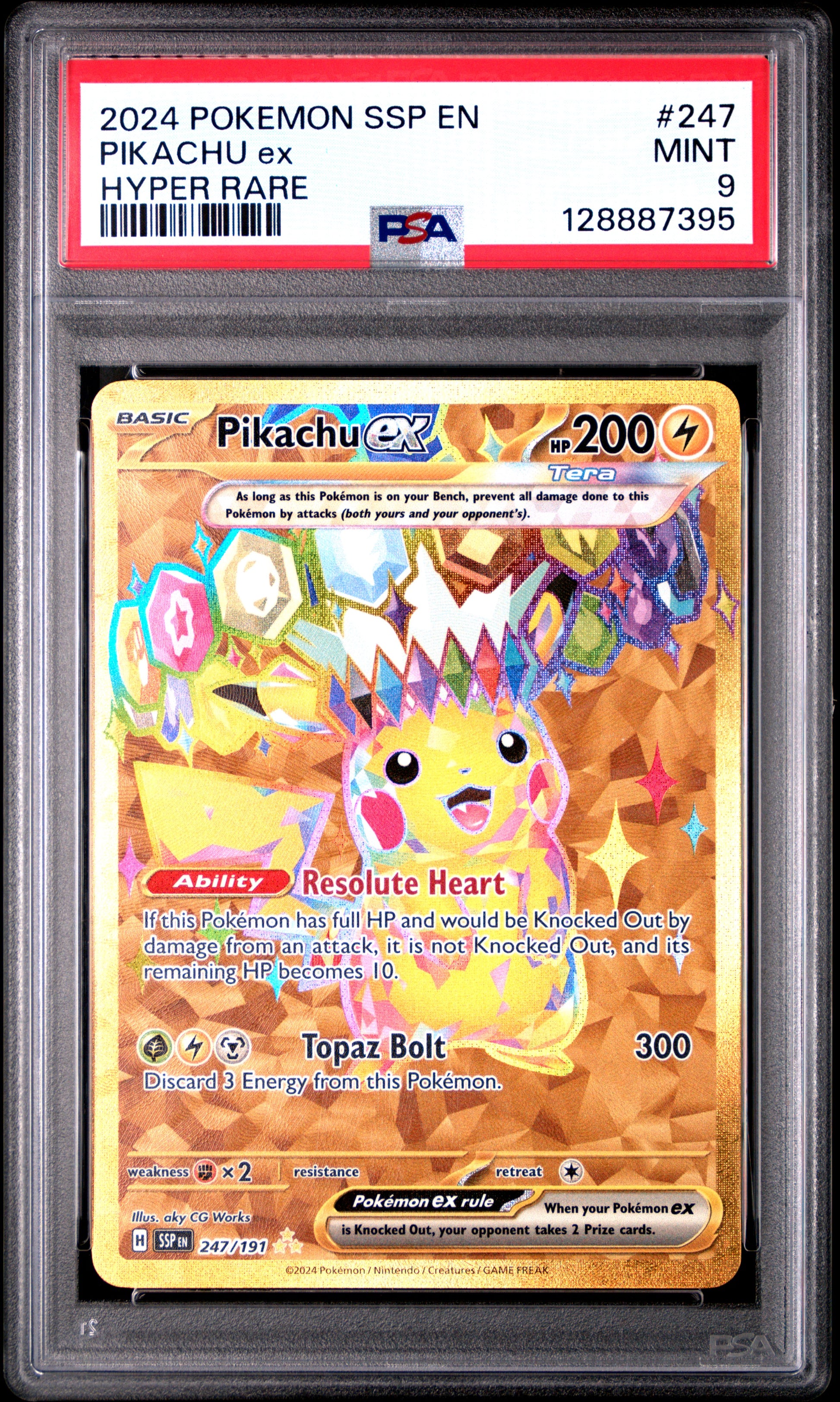 2024 Pokemon Ssp En-Surging Sparks #247 Pikachu Ex Hyper Rare PSA 9