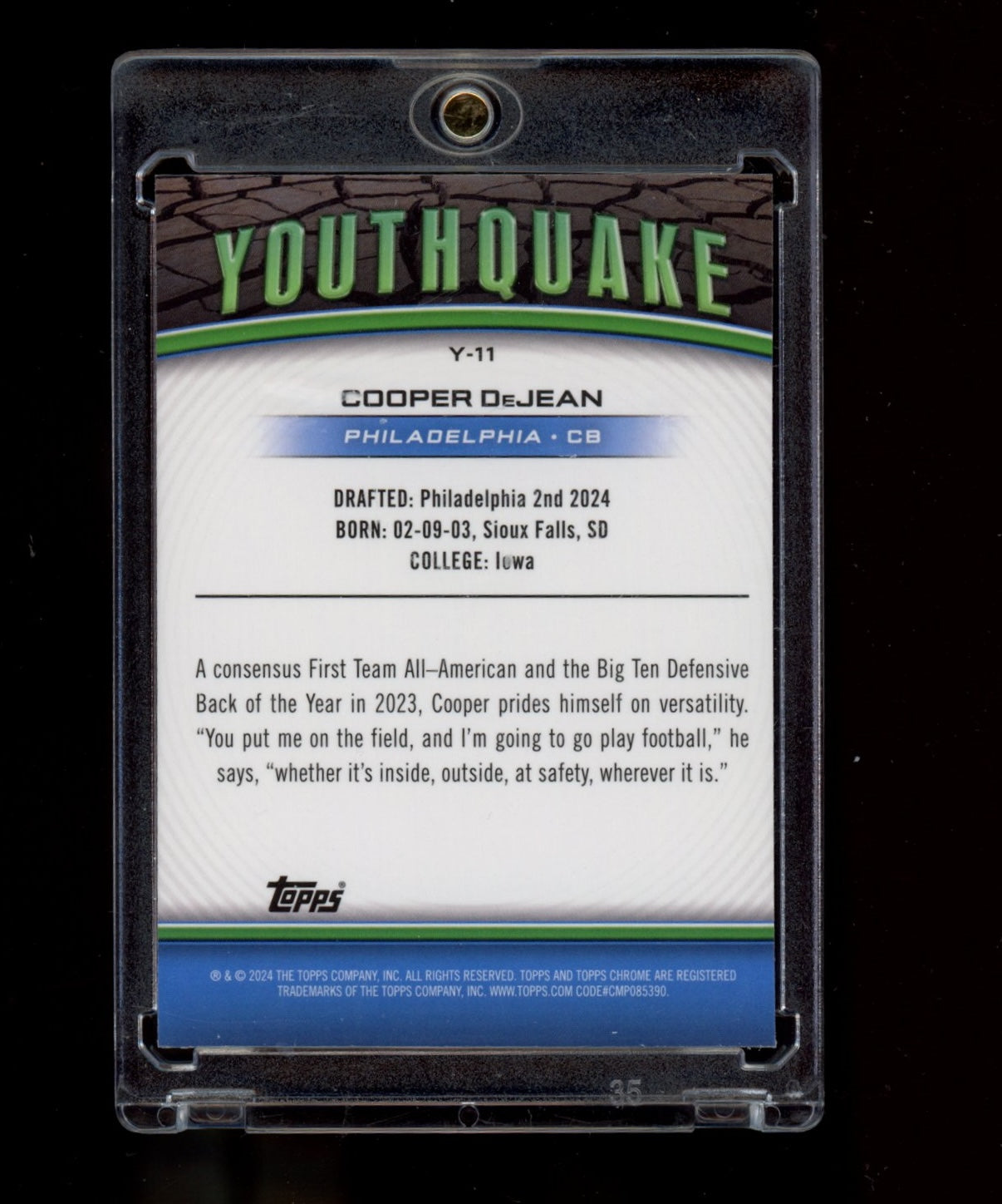 2024 Topps Chrome #Y-11 Cooper DeJean Yellow Wave Refractor #/75