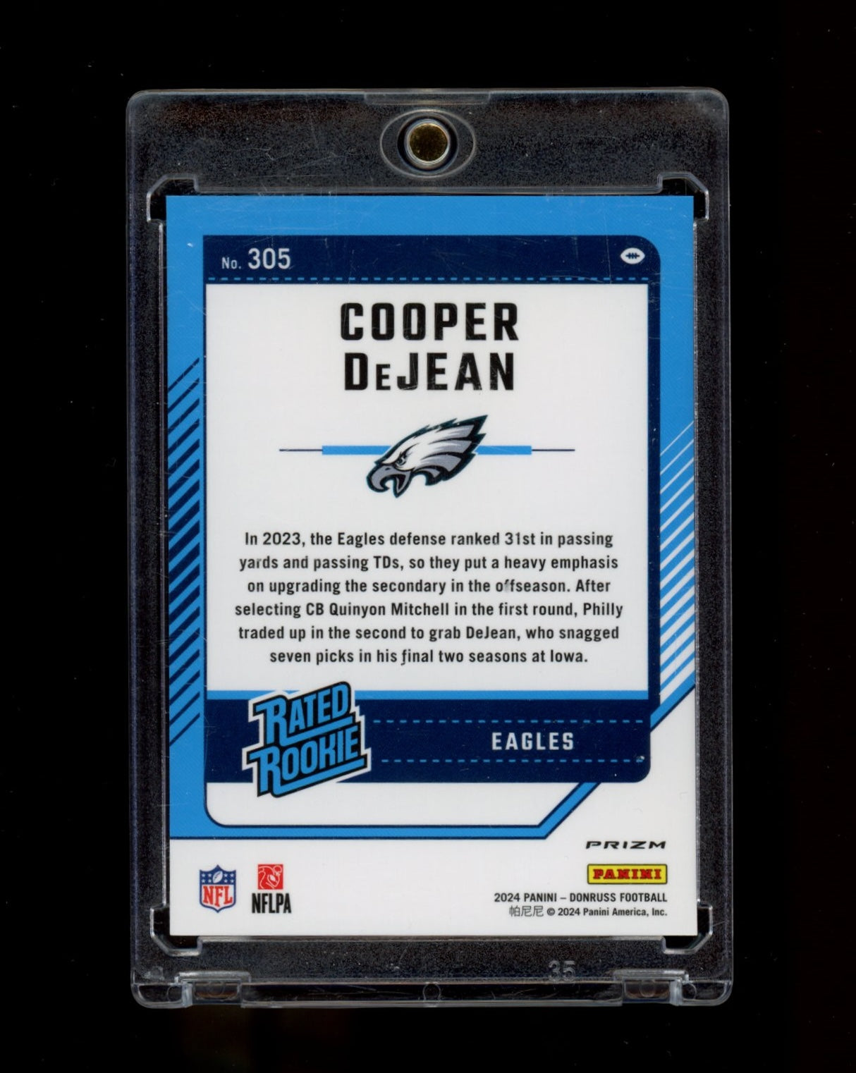 2024 Donruss #305 Cooper DeJean Optic Rated Rookies Preview Football Emoji