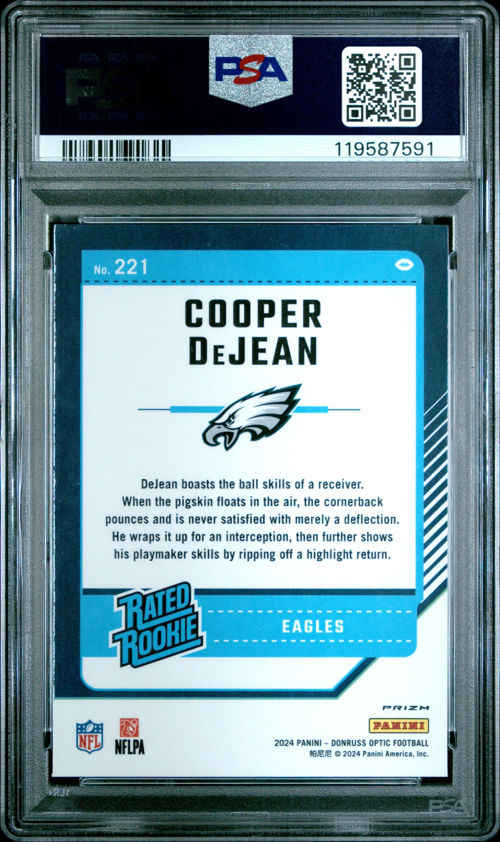 2024 Panini Donruss Optic #221 Cooper Dejean Teal Velocity PSA 9