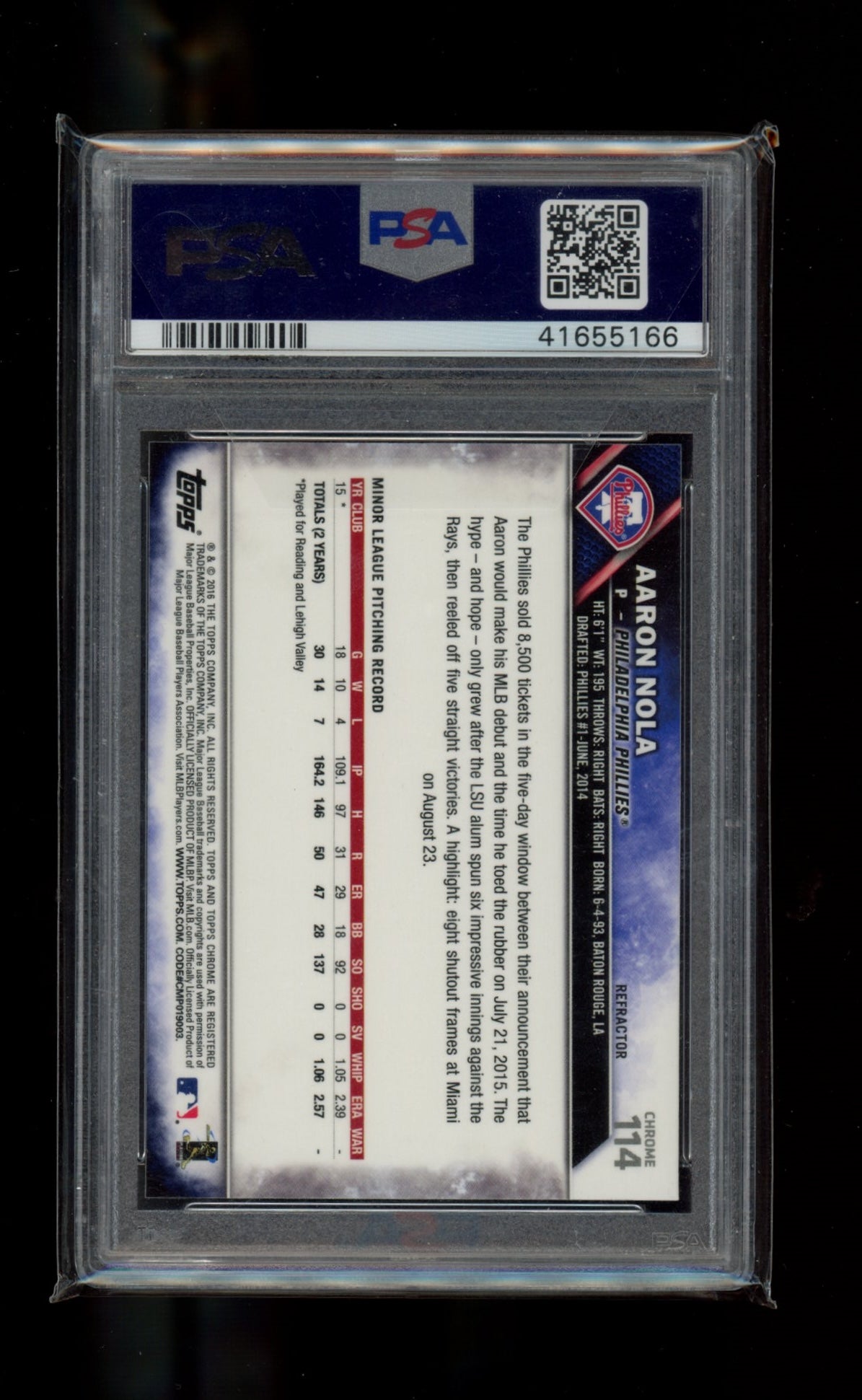 2016 Topps Chrome #114 Aaron Nola Refractor PSA 10