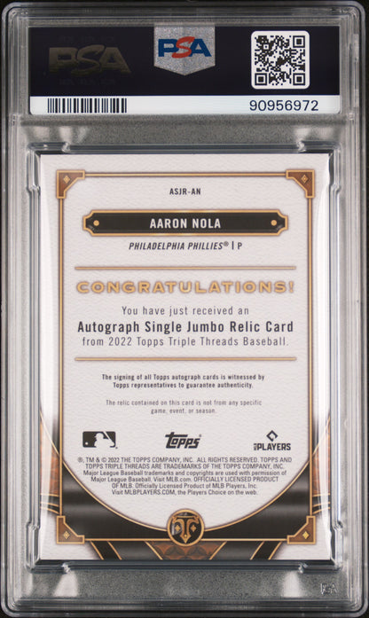 2022 Topps Triple Threads Autograph Jumbo Relics #ASJRAN Aaron Nola Auto PSA 8