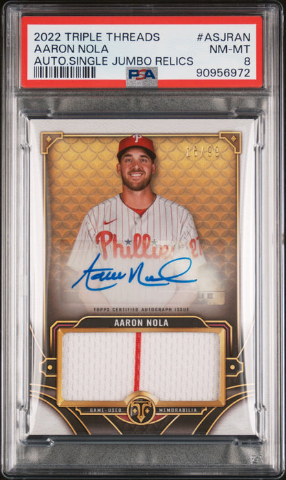 2022 Topps Triple Threads Autograph Jumbo Relics #ASJRAN Aaron Nola Auto PSA 8