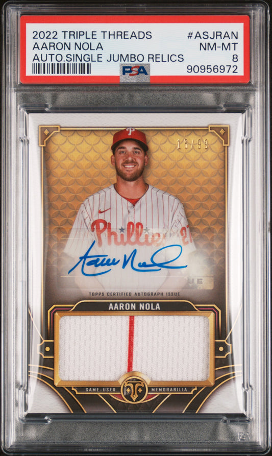 2022 Topps Triple Threads Autograph Jumbo Relics #ASJRAN Aaron Nola Auto PSA 8