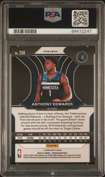 2020 Panini Prizm #258 Anthony Edwards Variation-Fast Break PSA 9