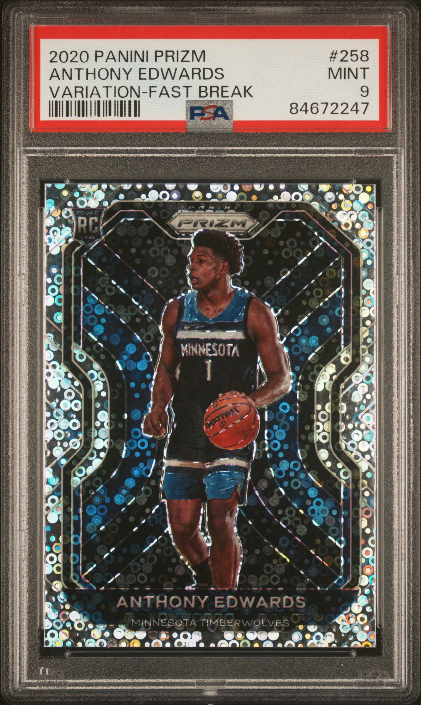 2020 Panini Prizm #258 Anthony Edwards Variation-Fast Break PSA 9
