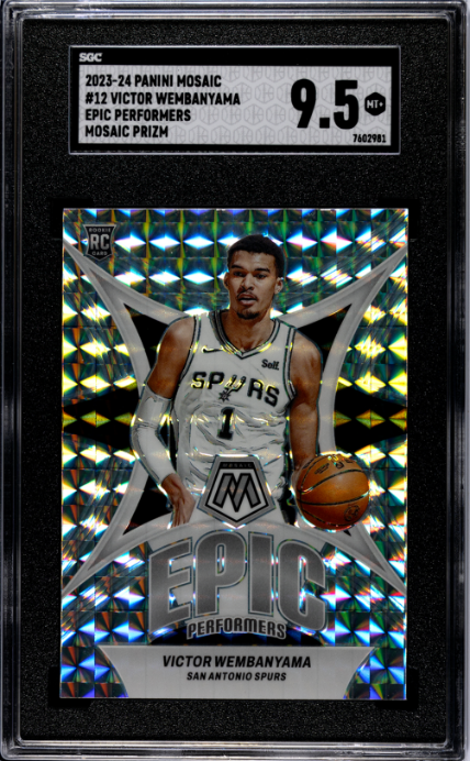 2023-24 Panini Mosaic #12 Victor Wembanyama Epic Performers Mosaic Prizm SGC 9.5