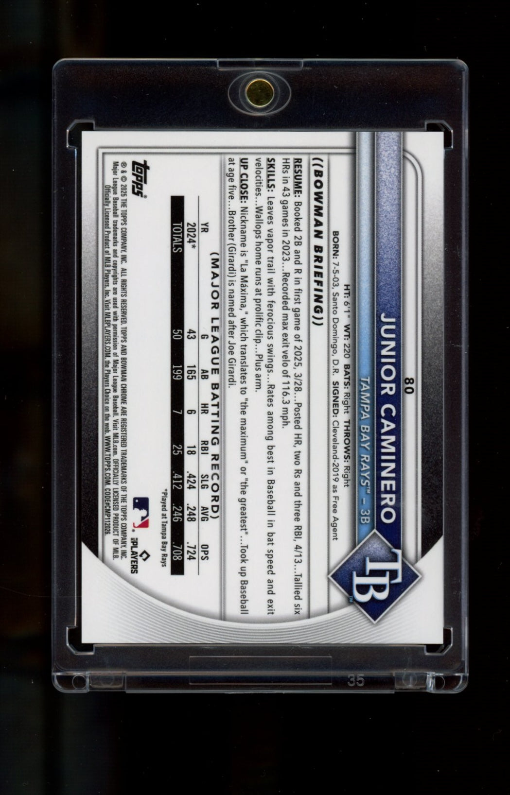 2025 Bowman Chrome #80 Junior Caminero Black #/10