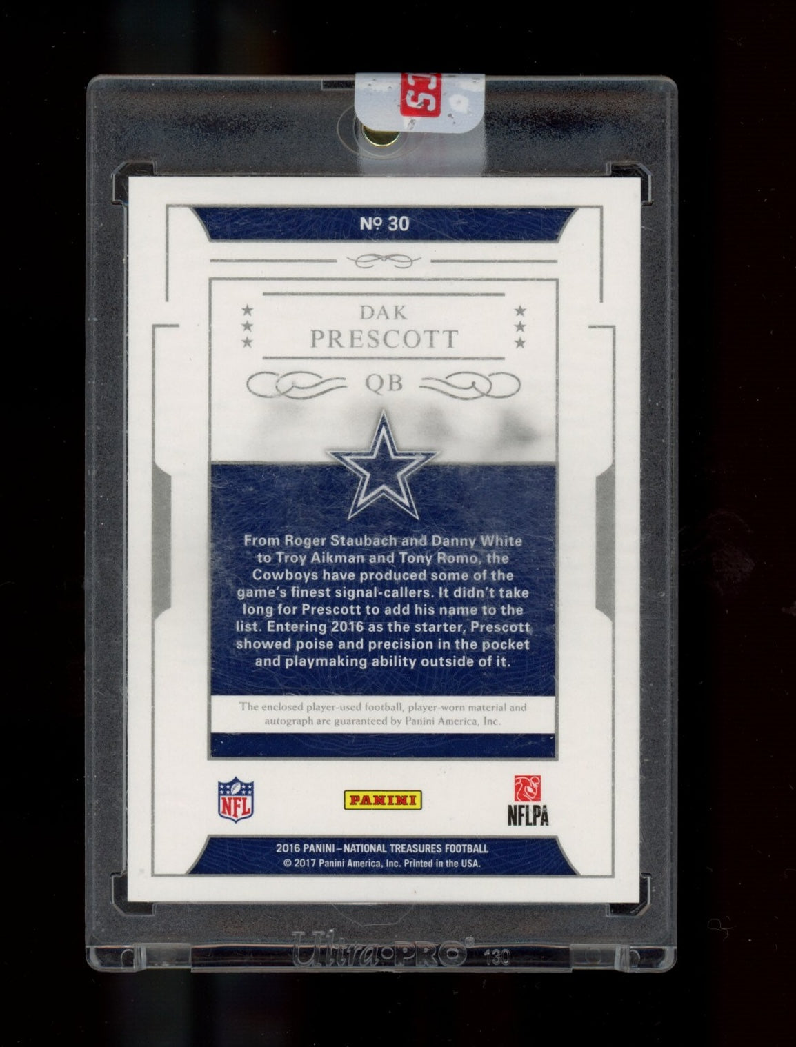 2016 Panini National Treasures #30 Dak Prescott Rookie Gear Materials Sig #/99