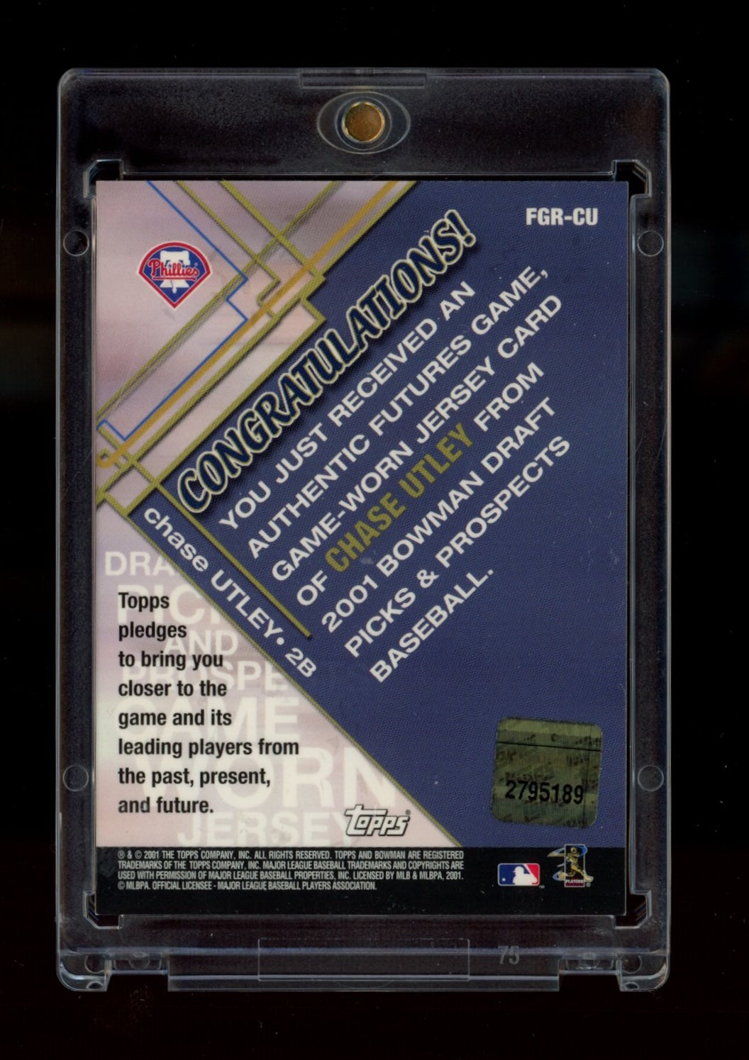 2001 Bowman Draft Picks & Prospects #FGR-CU Chase Utley Futures Game Relics