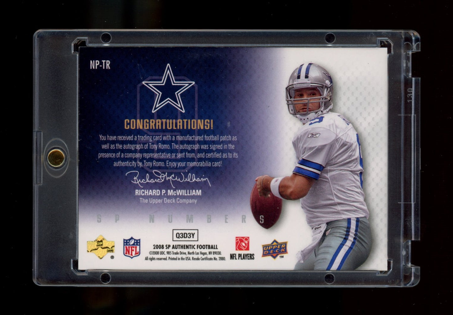 2008 SP Authentic #NP-TR Tony Romo SP Numbers Signatures #/99