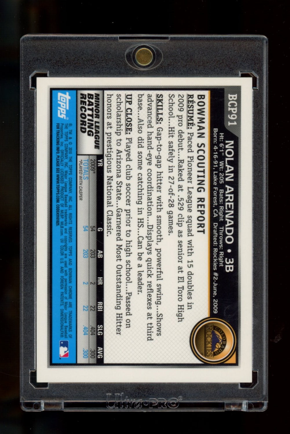 2010 Bowman #BCP91 Nolan Arenado Chrome Prospects Autographs