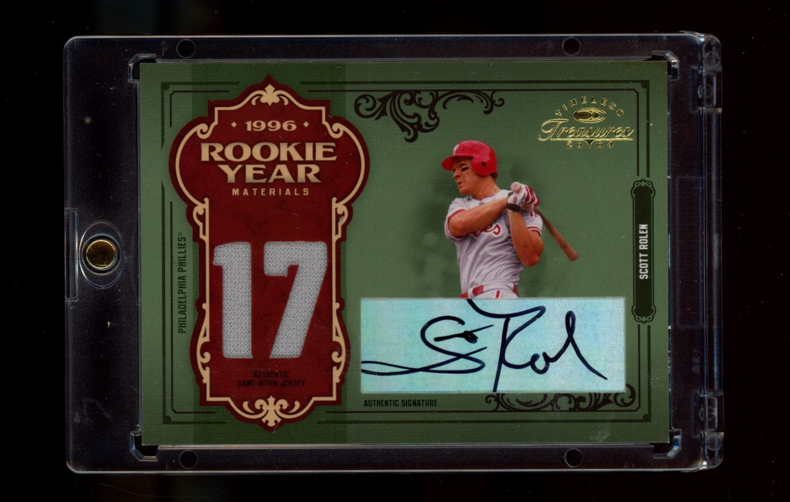 2004 Donruss Timeless Treas #RY-26 Scott Rolen Rookie Year Mat Signature  #/17