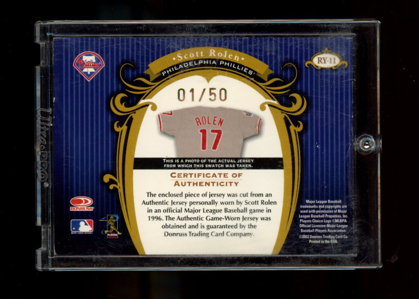 2003 Donruss Timeless Treasures #RY-11 Scott Rolen Rookie Year Logos #/50