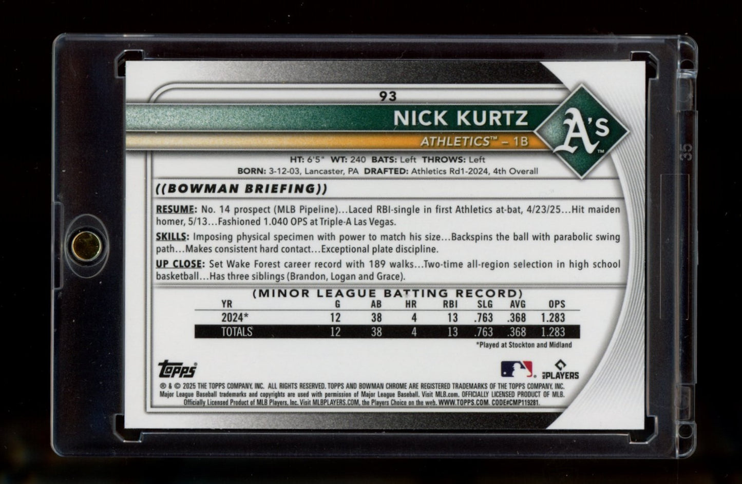 2025 Bowman Chrome #93b Nick Kurtz