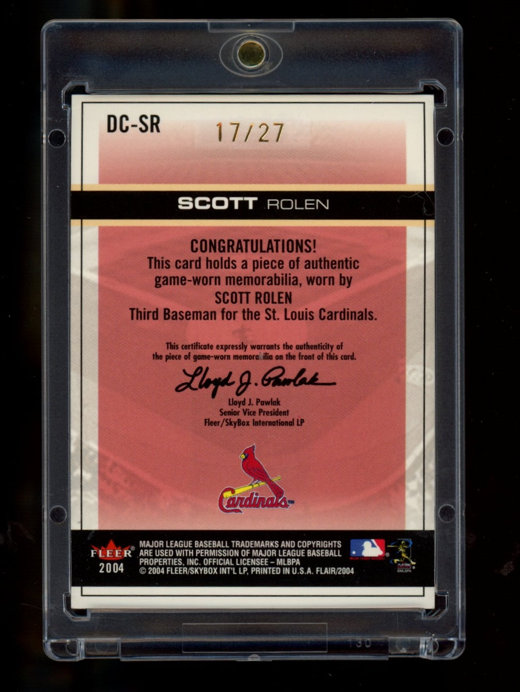 2004 Flair #DC-SR Scott Rolen Diamond Cuts Game Used Pewter Die Cut #/13