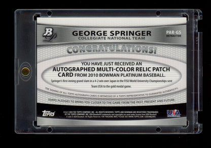 2010 Bowman Platinum #PAR-GS George Springer Relic Auto Green Refractors #/199