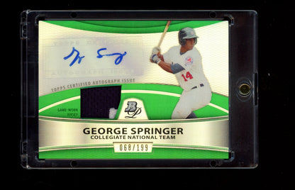 2010 Bowman Platinum #PAR-GS George Springer Relic Auto Green Refractors #/199