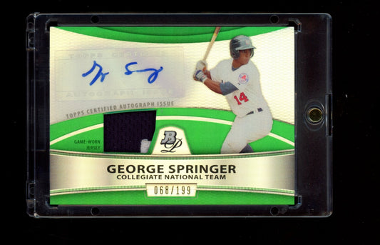2010 Bowman Platinum #PAR-GS George Springer Relic Auto Green Refractors #/199