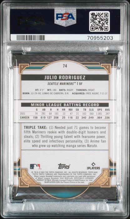 2022 Topps Triple Threads #74 Julio Rodriguez Emerald PSA 8