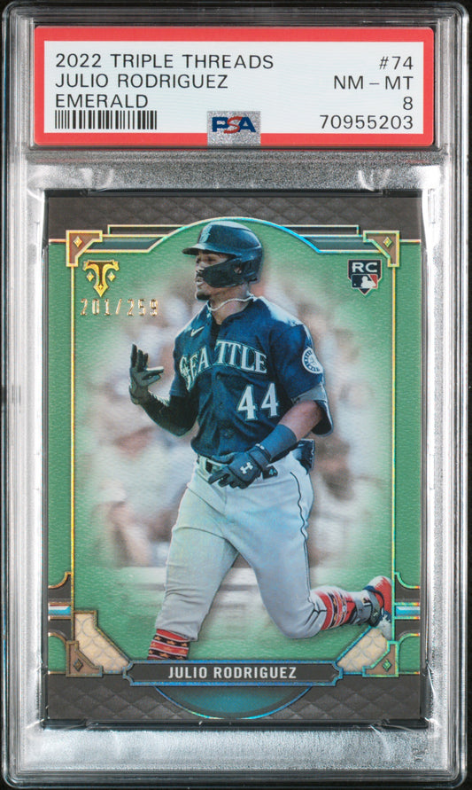 2022 Topps Triple Threads #74 Julio Rodriguez Emerald PSA 8