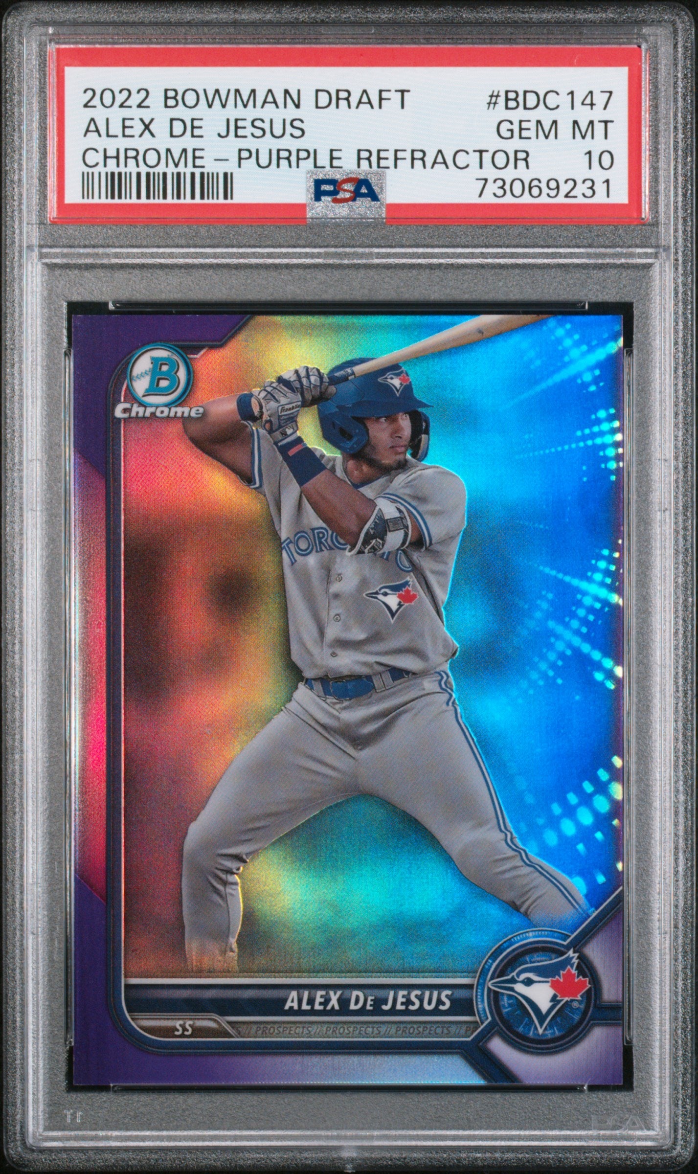 2022 Bowman Draft #BDC147 Alex De Jesus Chrome-Purple Refractor PSA 10