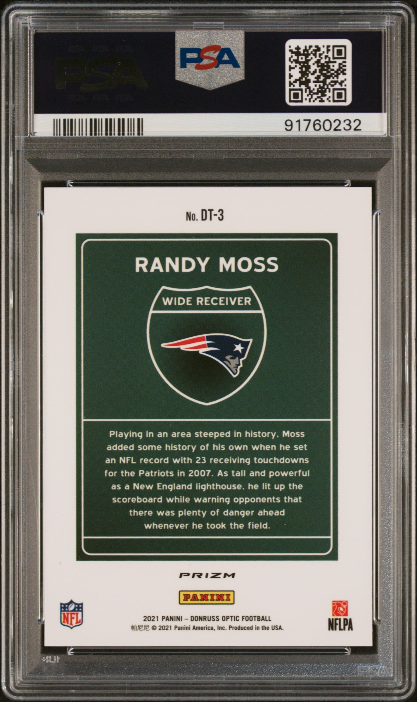 2021 Panini Donruss Optic Downtown #DT3 Randy Moss Downtown PSA 10